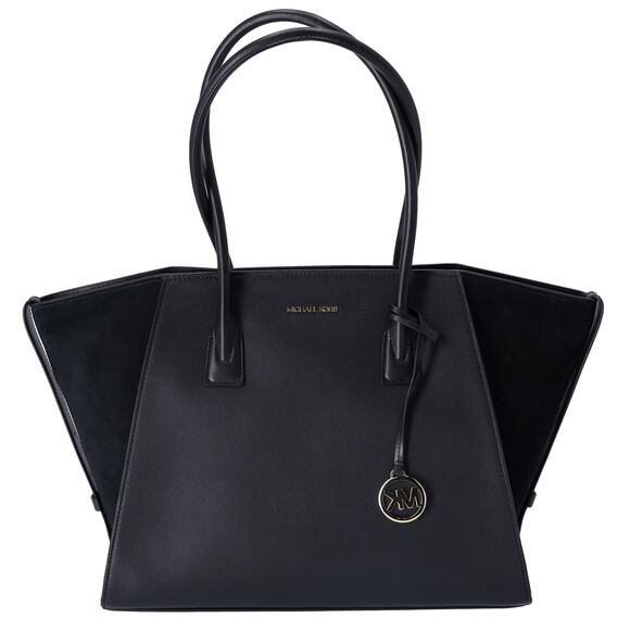 Michael Kors Avril Extra Large Top Zip Tote Shoulder Leather Bag Black - Picture 1 of 4